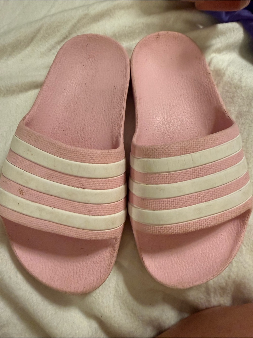 Kid's Adidas Pink Slide Sandals with White Stripes